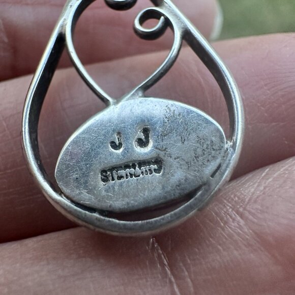 VTG Navajo Jerry Johnson JJ Pendant Teardrop 1 1/8" Blue Turquoise Sterling 2.4g - Picture 4 of 6